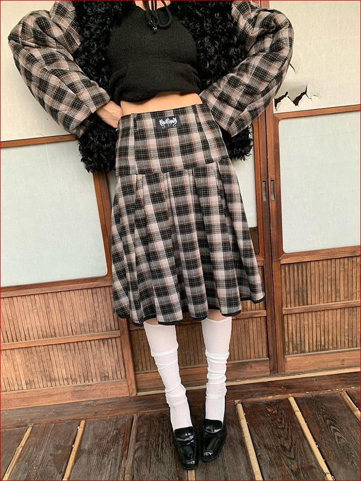 FOURFORTY Plaid Reversible Schoolgirl Women's Wool Blend Pleated Skirts