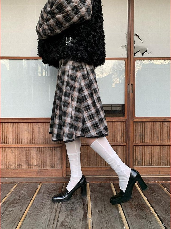FOURFORTY Plaid Reversible Schoolgirl Women's Wool Blend Pleated Skirts