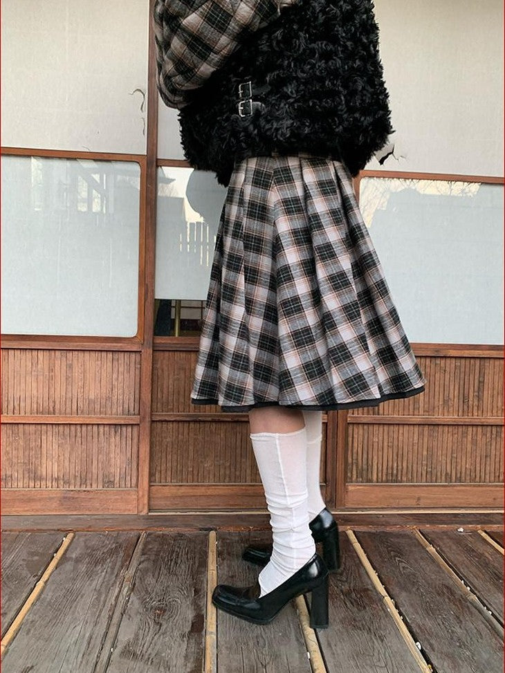 FOURFORTY Plaid Reversible Schoolgirl Women's Wool Blend Pleated Skirts
