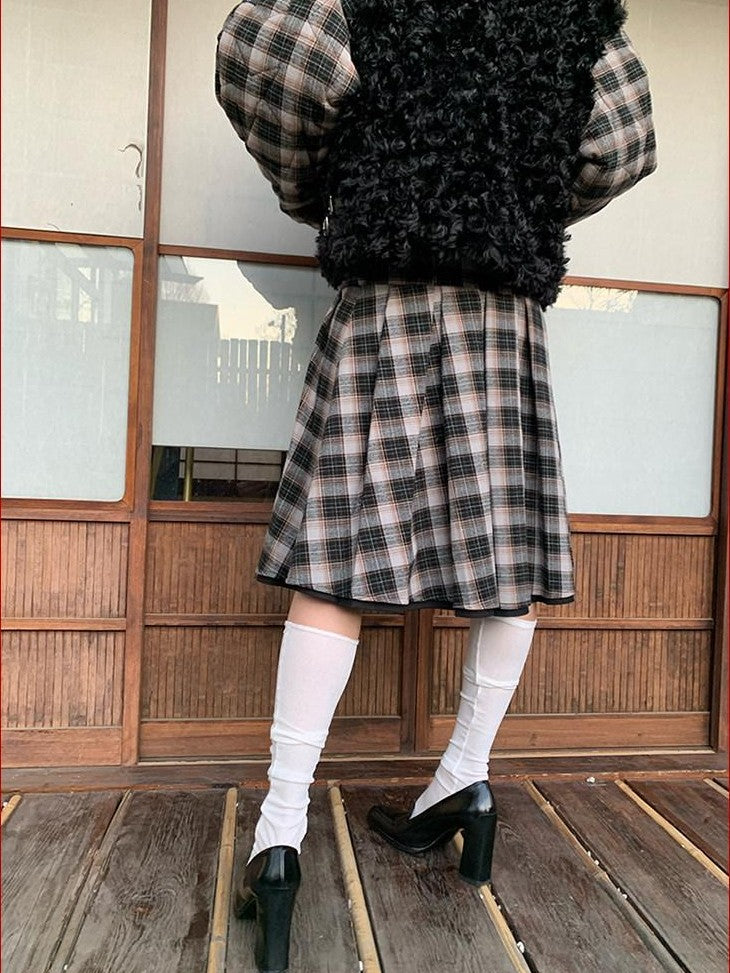 FOURFORTY Plaid Reversible Schoolgirl Women's Wool Blend Pleated Skirts