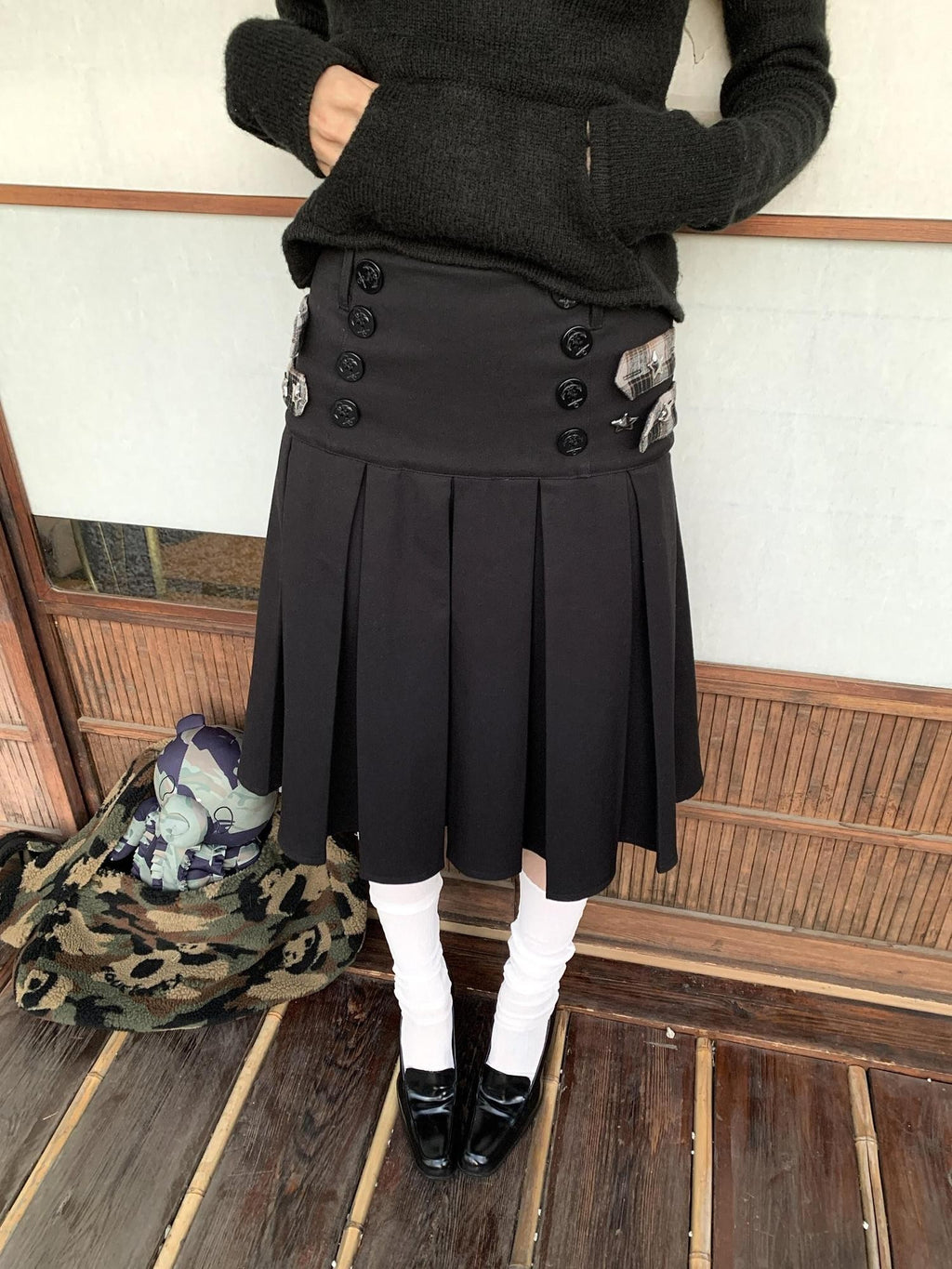 FOURFORTY Plaid Reversible Schoolgirl Women's Wool Blend Pleated Skirts