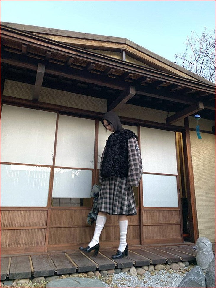 FOURFORTY Plaid Reversible Schoolgirl Women's Wool Blend Pleated Skirts