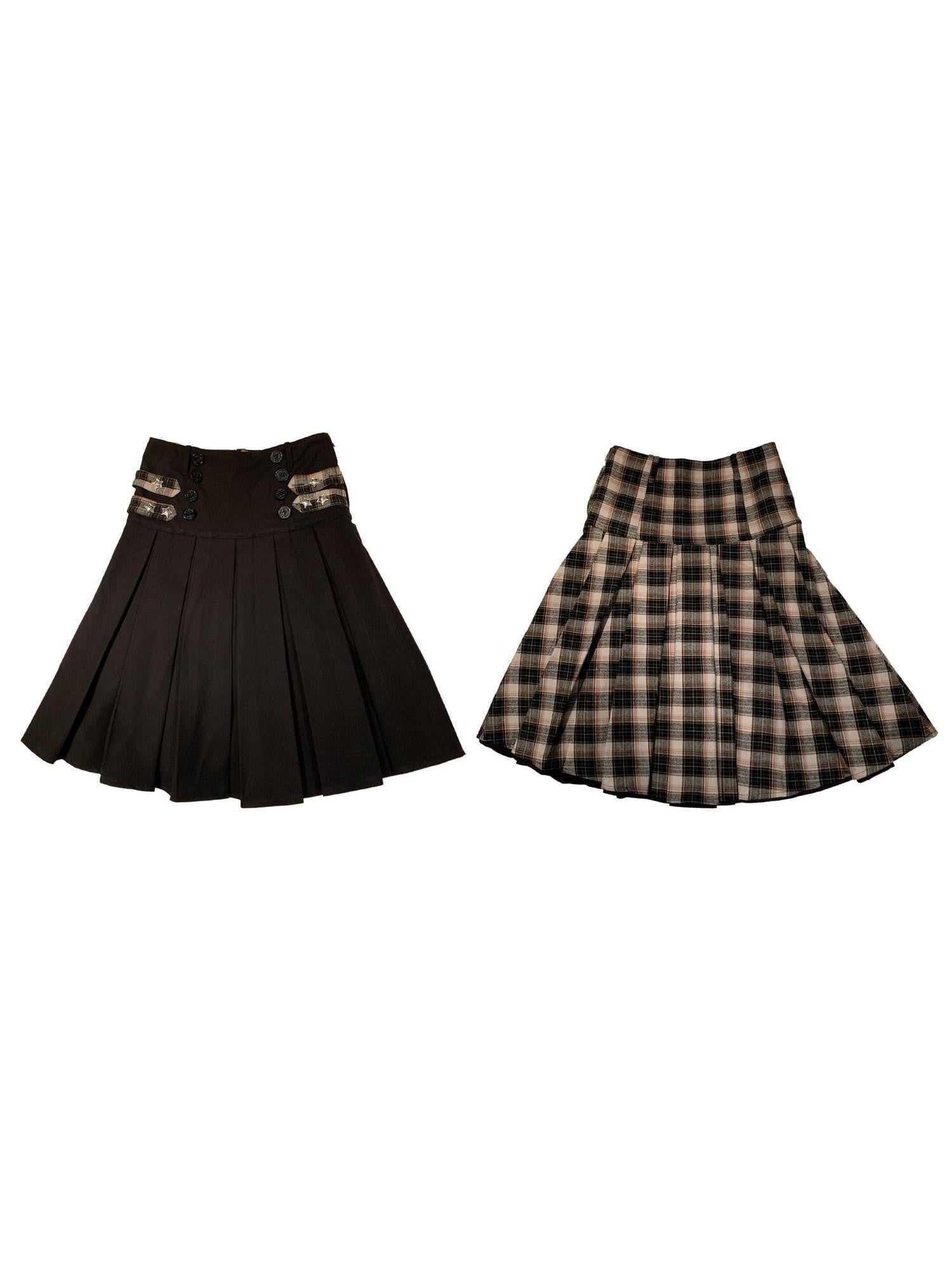 FOURFORTY Plaid Reversible Schoolgirl Women's Wool Blend Pleated Skirts