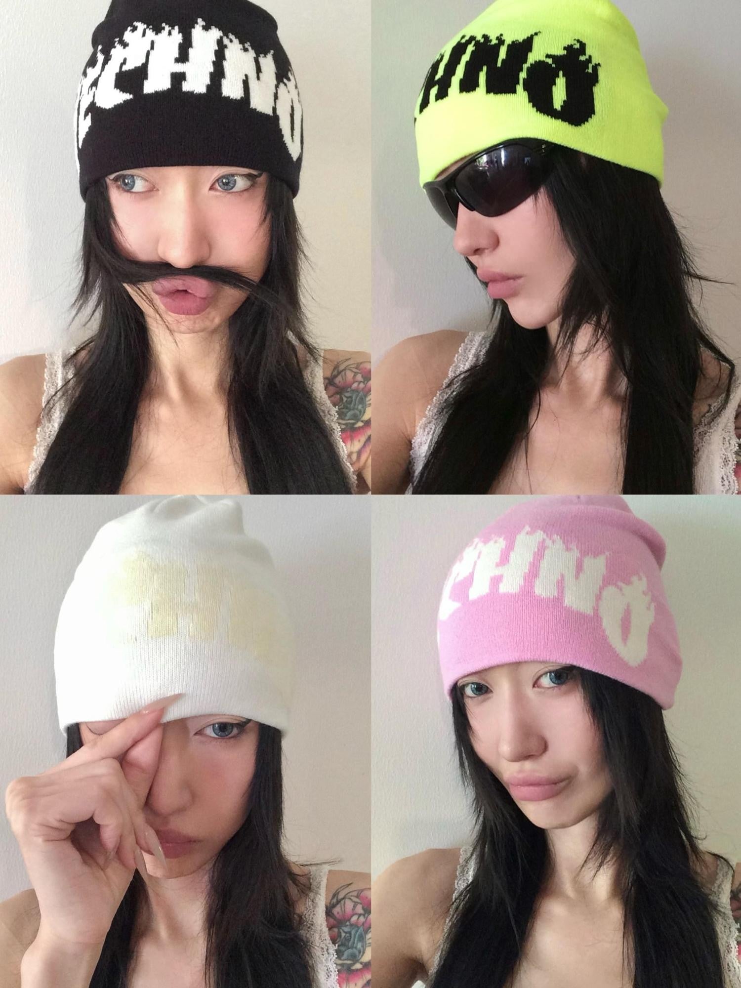 FOURFORTY Playful Flame Graphic Punk Edgy Dance Women's Ribbed Knit Beanies