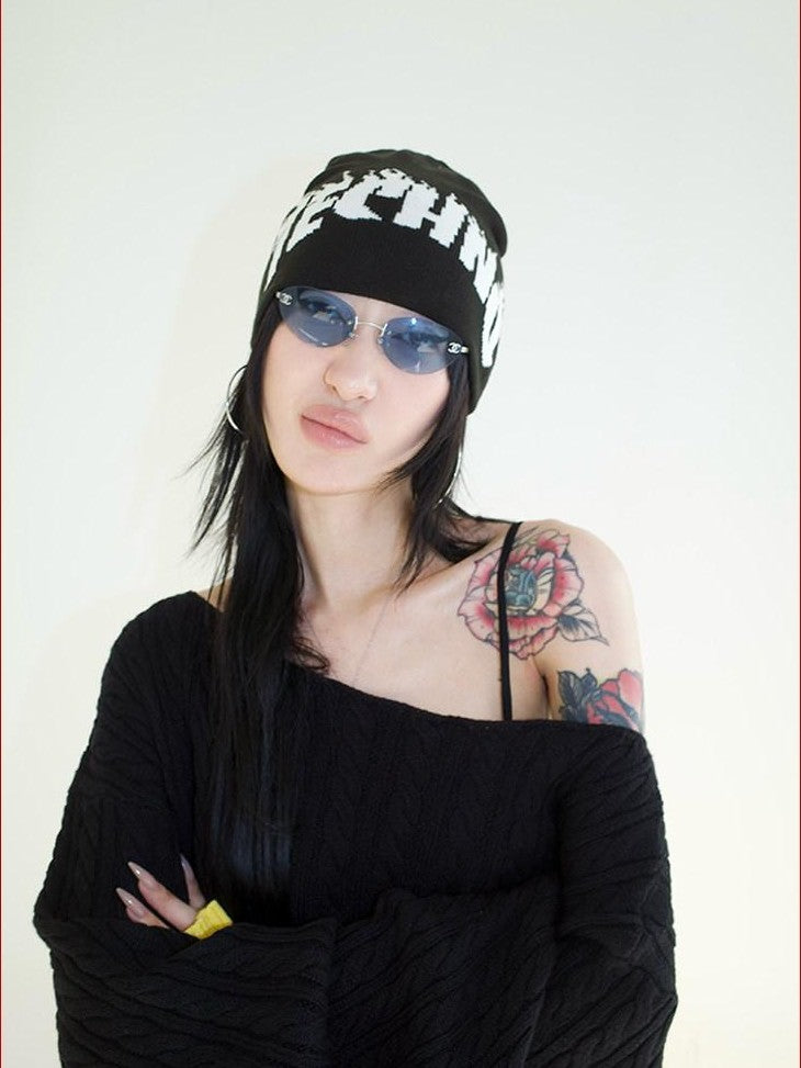 FOURFORTY Playful Flame Graphic Punk Edgy Dance Women's Ribbed Knit Beanies