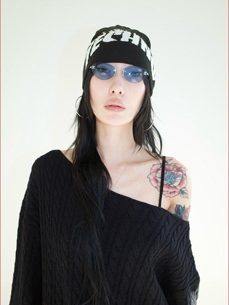 FOURFORTY Playful Flame Graphic Punk Edgy Dance Women's Ribbed Knit Beanies