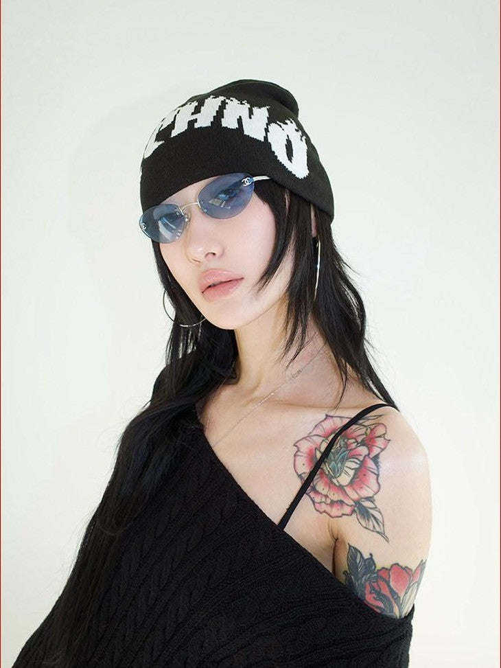 FOURFORTY Playful Flame Graphic Punk Edgy Dance Women's Ribbed Knit Beanies