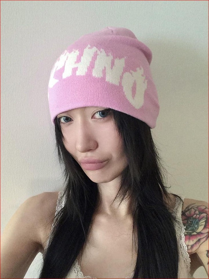 FOURFORTY Playful Flame Graphic Punk Edgy Dance Women's Ribbed Knit Beanies