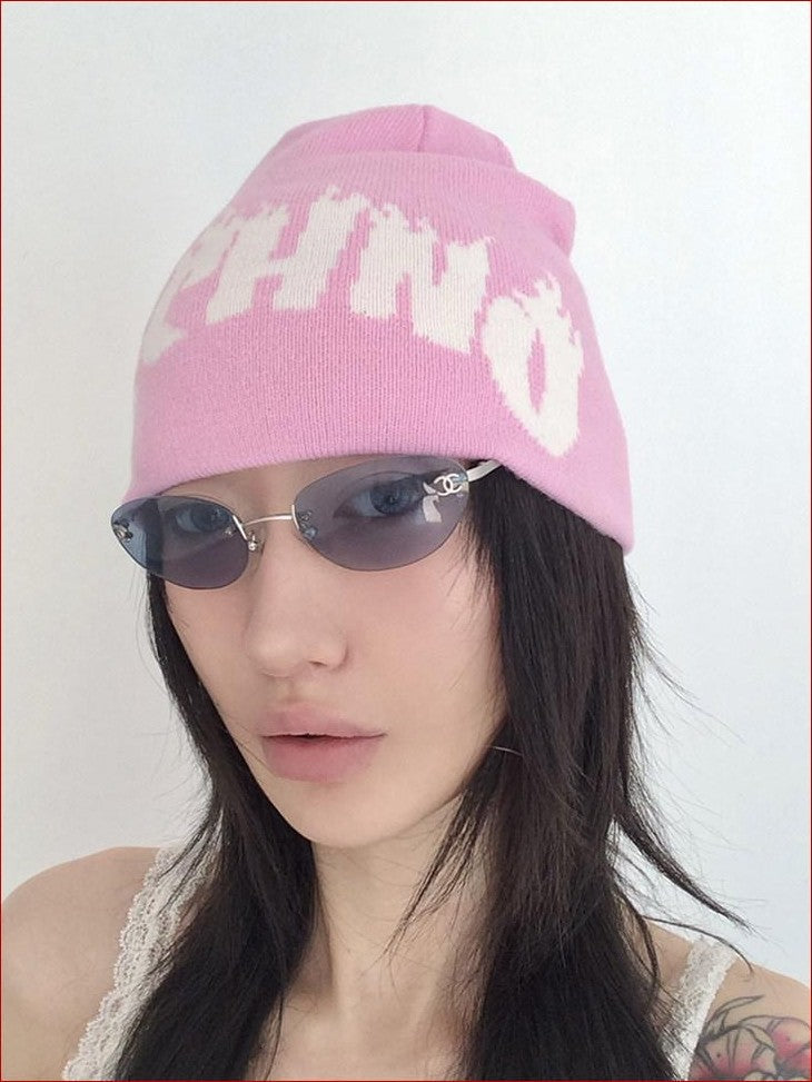 FOURFORTY Playful Flame Graphic Punk Edgy Dance Women's Ribbed Knit Beanies