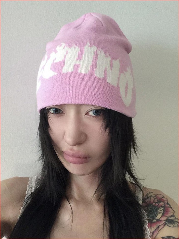 FOURFORTY Playful Flame Graphic Punk Edgy Dance Women's Ribbed Knit Beanies