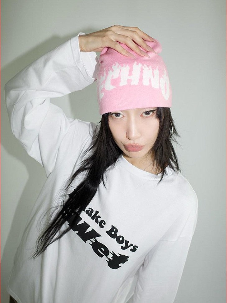 FOURFORTY Playful Flame Graphic Punk Edgy Dance Women's Ribbed Knit Beanies