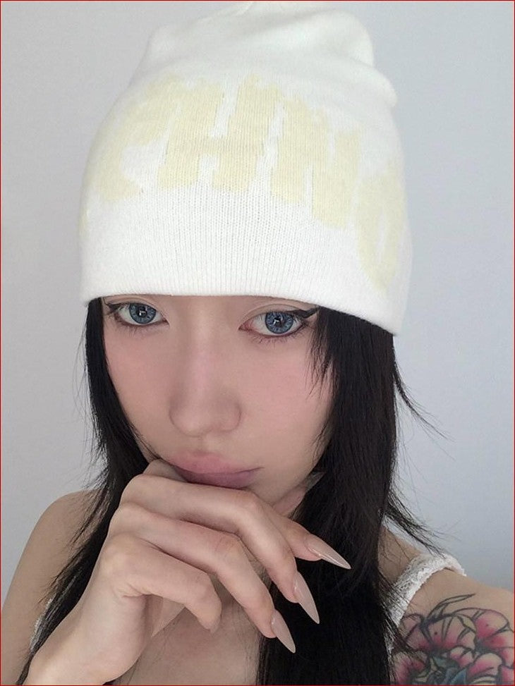 FOURFORTY Playful Flame Graphic Punk Edgy Dance Women's Ribbed Knit Beanies