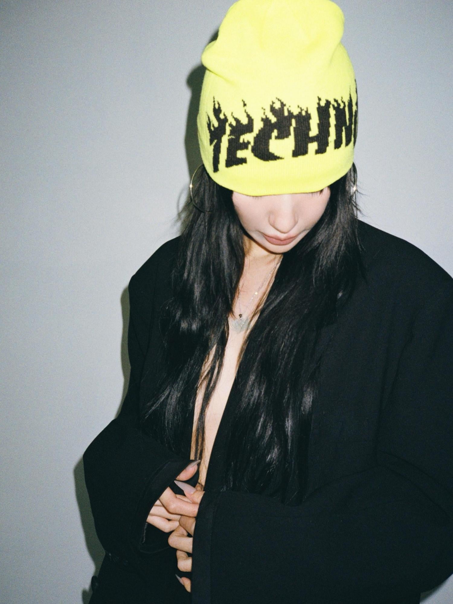 FOURFORTY Playful Flame Graphic Punk Edgy Dance Women's Ribbed Knit Beanies