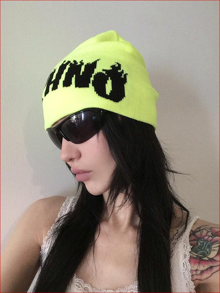 FOURFORTY Playful Flame Graphic Punk Edgy Dance Women's Ribbed Knit Beanies