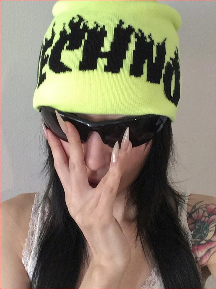FOURFORTY Playful Flame Graphic Punk Edgy Dance Women's Ribbed Knit Beanies