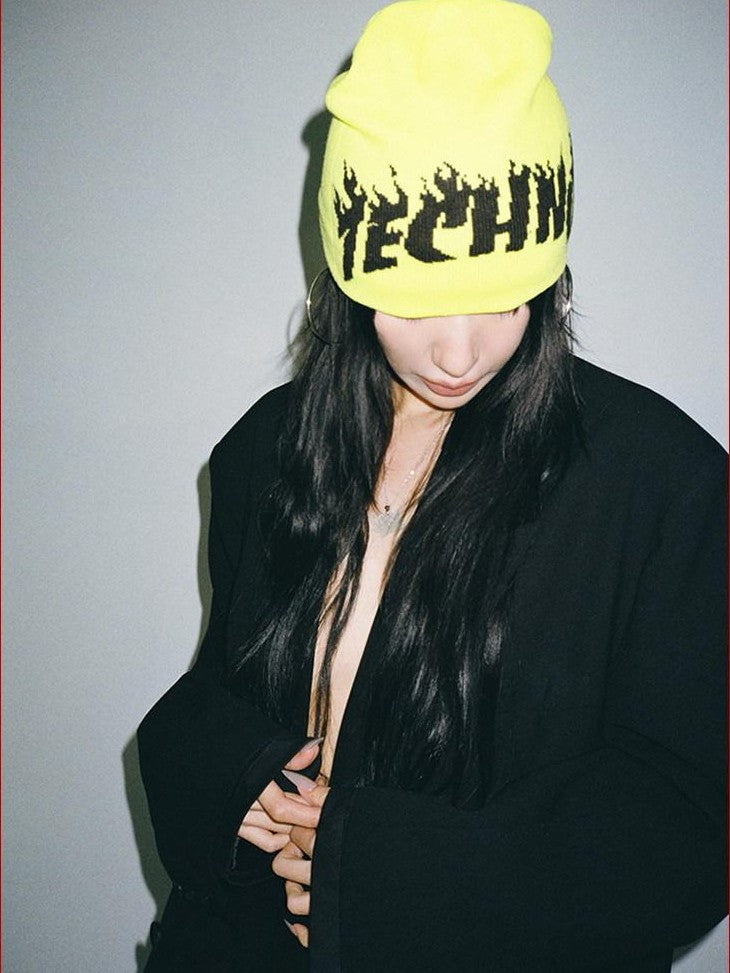 FOURFORTY Playful Flame Graphic Punk Edgy Dance Women's Ribbed Knit Beanies