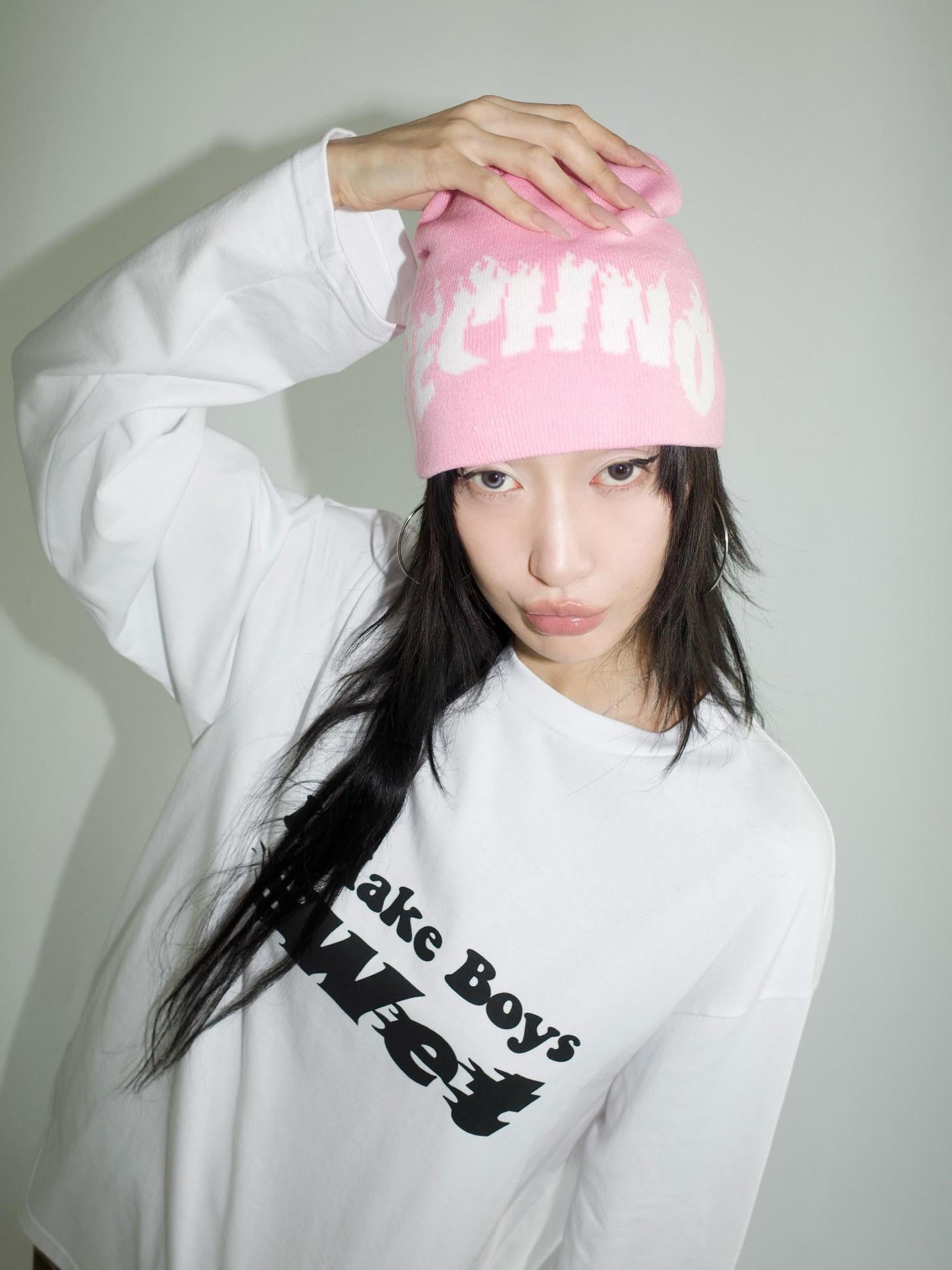 FOURFORTY Playful Flame Graphic Punk Edgy Dance Women's Ribbed Knit Beanies