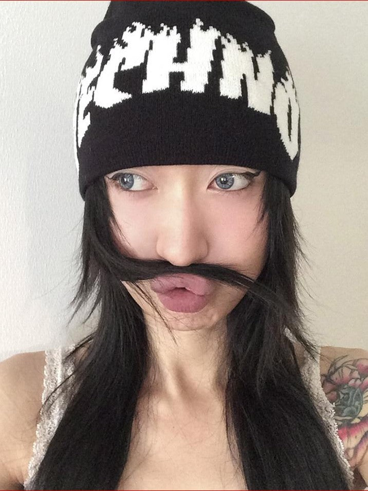 FOURFORTY Playful Flame Graphic Punk Edgy Dance Women's Ribbed Knit Beanies