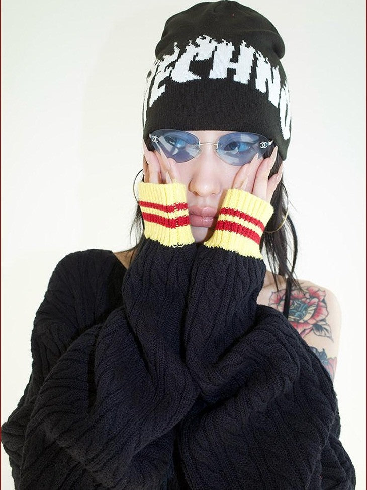 FOURFORTY Playful Flame Graphic Punk Edgy Dance Women's Ribbed Knit Beanies