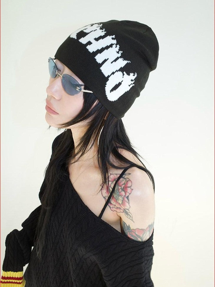 FOURFORTY Playful Flame Graphic Punk Edgy Dance Women's Ribbed Knit Beanies