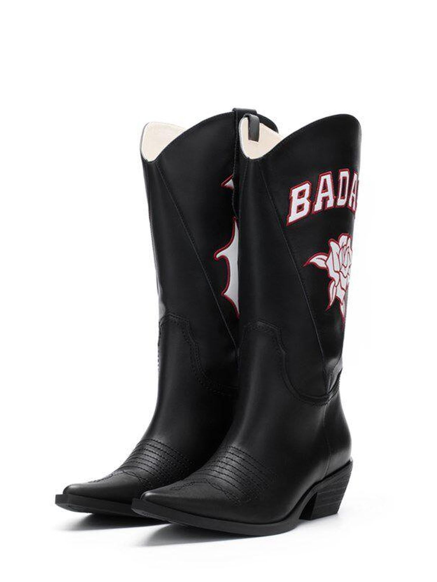 FOURFORTY Pointed Toe High Shaft Chelsea Chunky Heel Women's Cowhide Western Boots