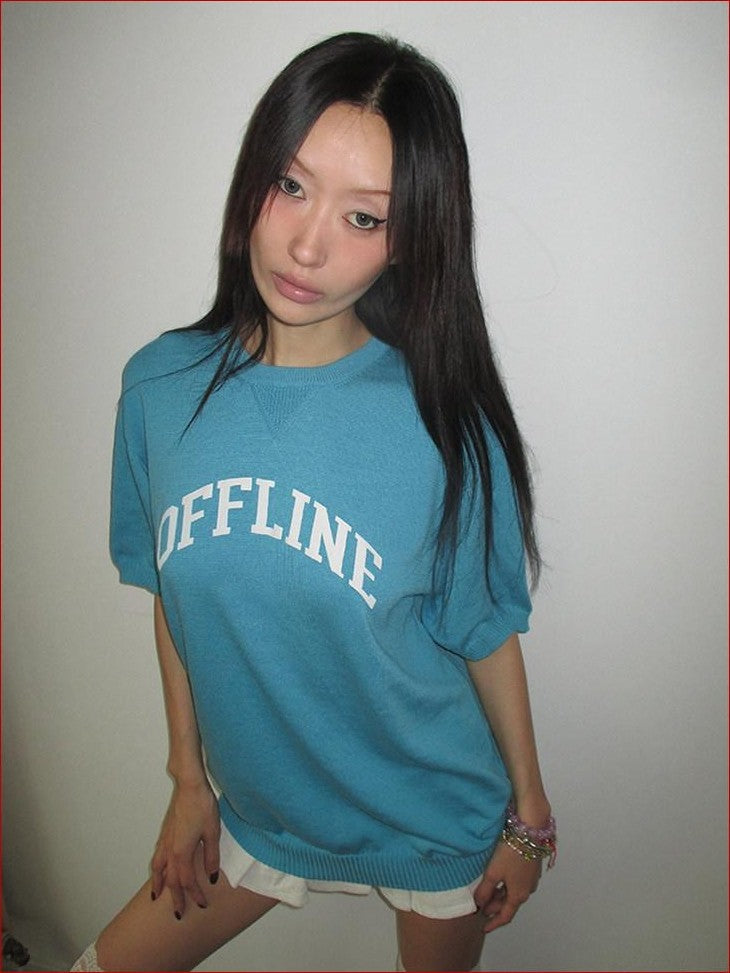 FOURFORTY Preppy Thin Sweater Knit Women's Lightweight Knit Short Sleeve T-shirts