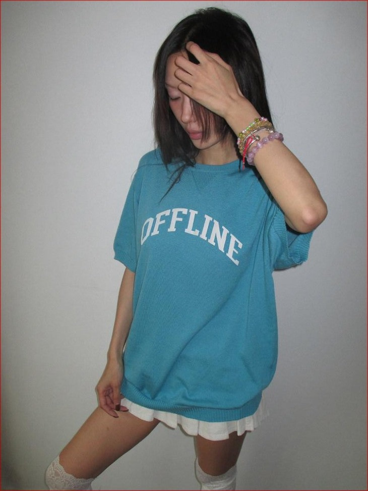 FOURFORTY Preppy Thin Sweater Knit Women's Lightweight Knit Short Sleeve T-shirts