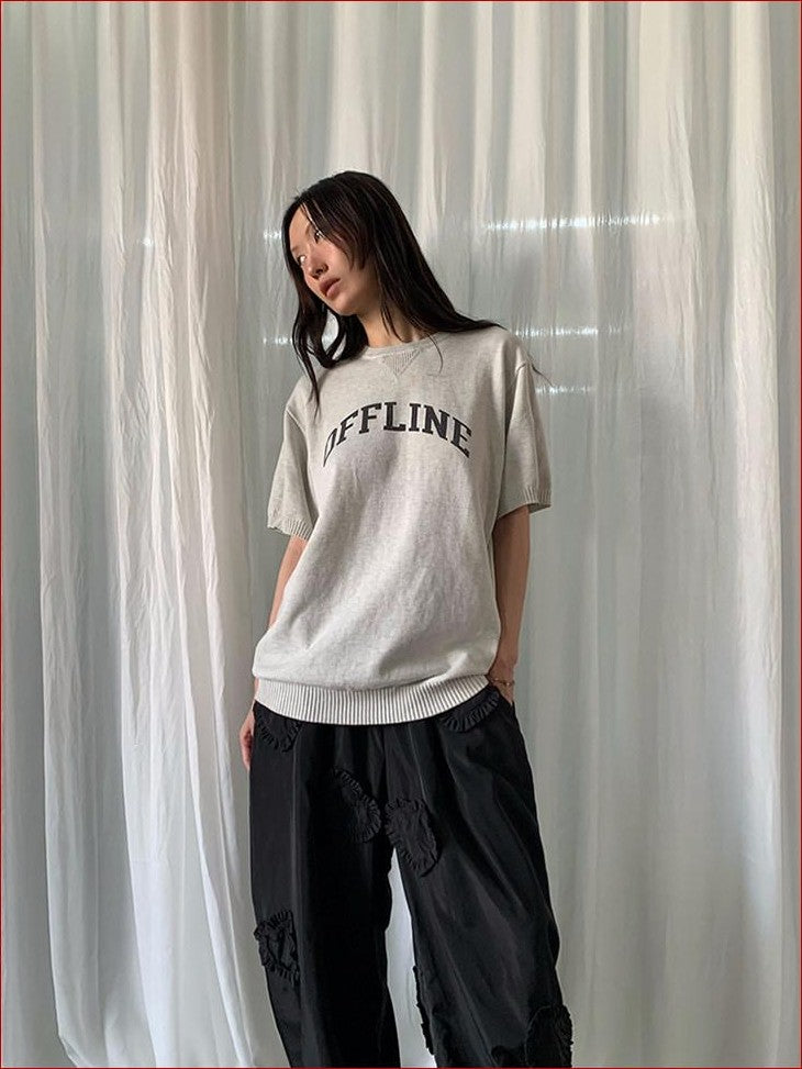 FOURFORTY Preppy Thin Sweater Knit Women's Lightweight Knit Short Sleeve T-shirts