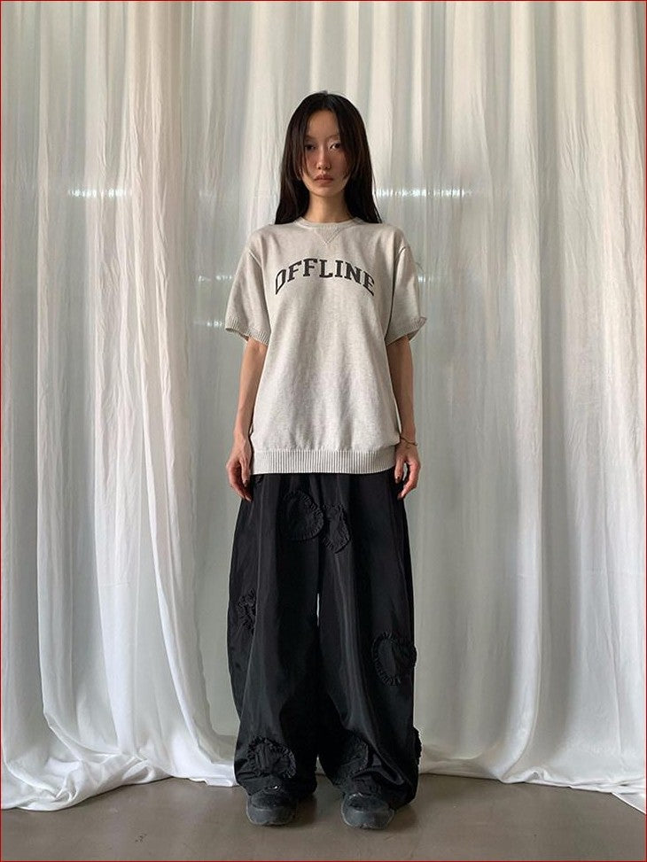 FOURFORTY Preppy Thin Sweater Knit Women's Lightweight Knit Short Sleeve T-shirts