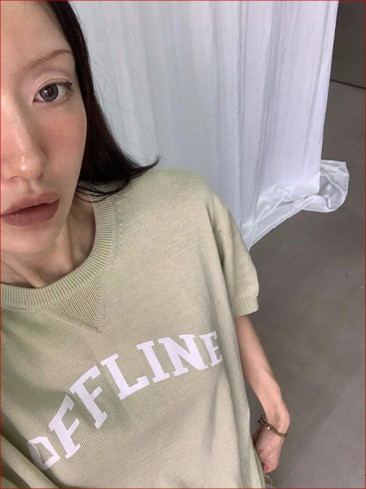 FOURFORTY Preppy Thin Sweater Knit Women's Lightweight Knit Short Sleeve T-shirts
