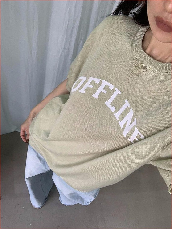 FOURFORTY Preppy Thin Sweater Knit Women's Lightweight Knit Short Sleeve T-shirts