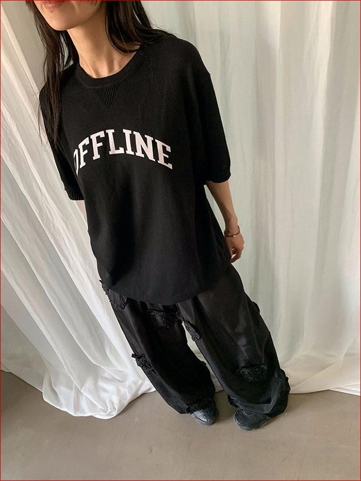 FOURFORTY Preppy Thin Sweater Knit Women's Lightweight Knit Short Sleeve T-shirts