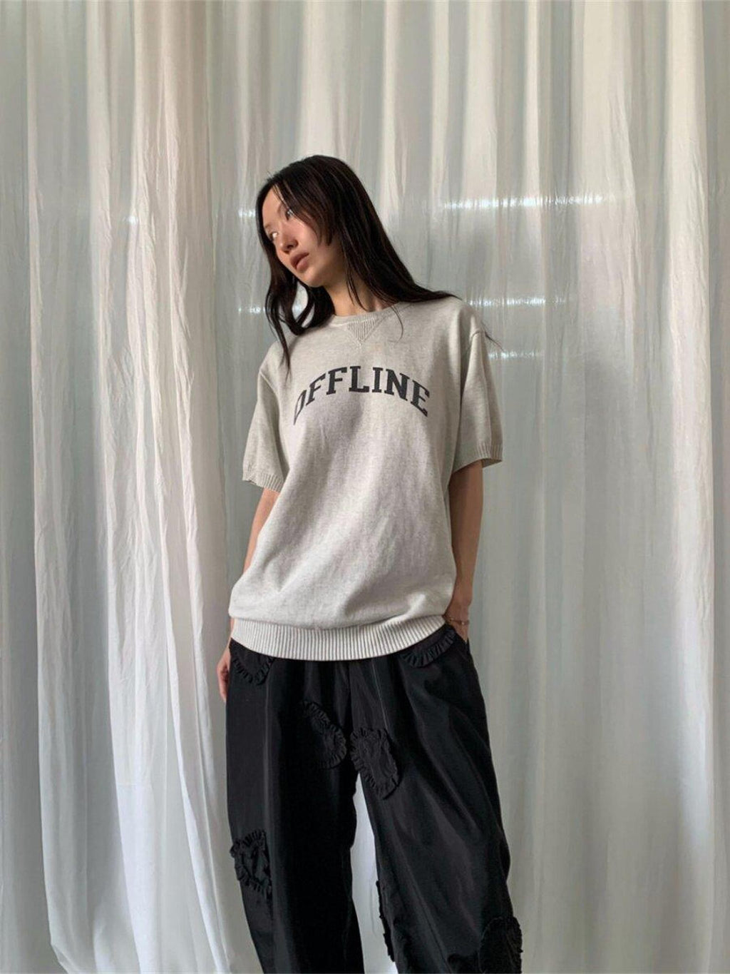 FOURFORTY Preppy Thin Sweater Knit Women's Lightweight Knit Short Sleeve T-shirts