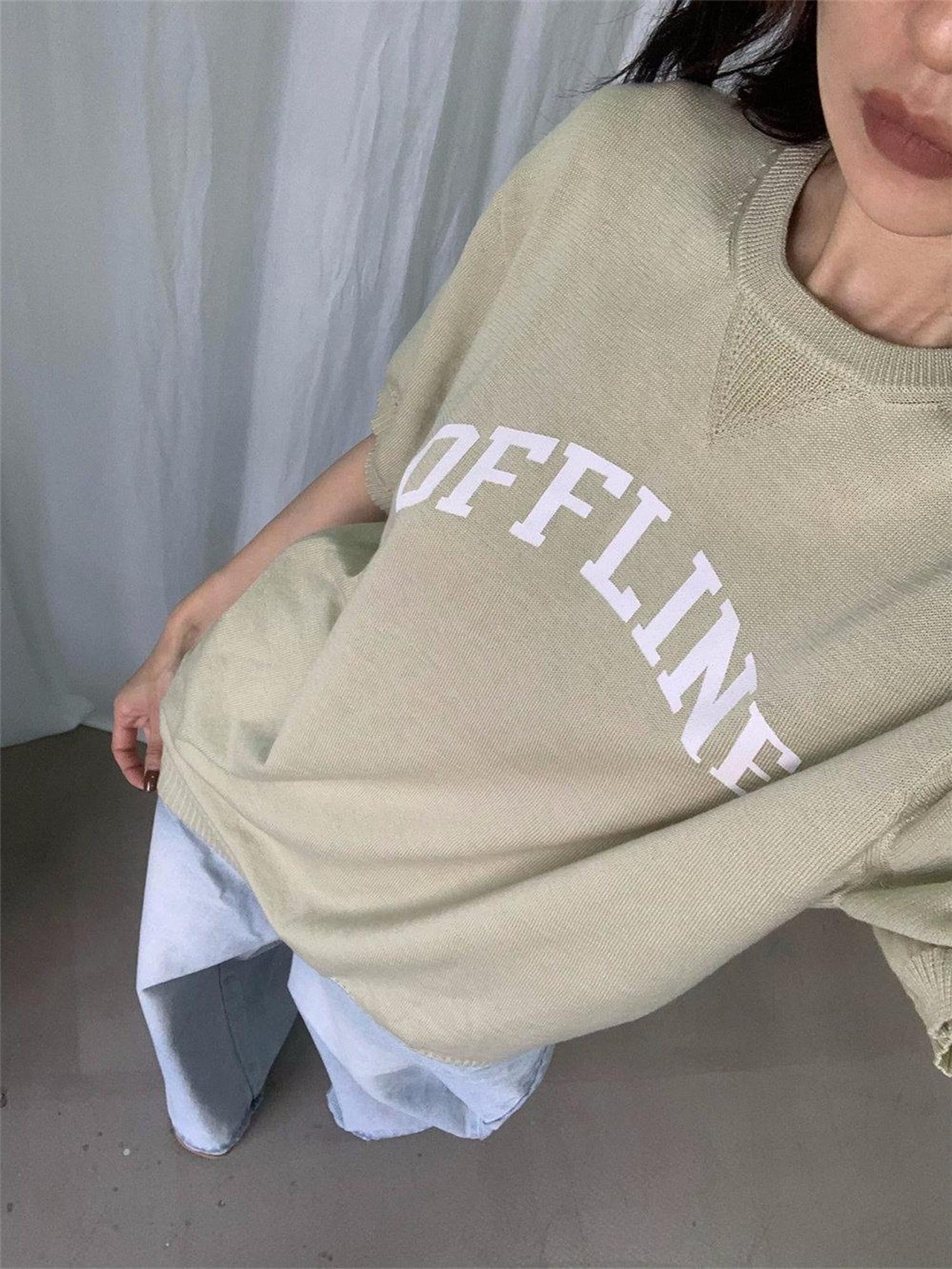 FOURFORTY Preppy Thin Sweater Knit Women's Lightweight Knit Short Sleeve T-shirts