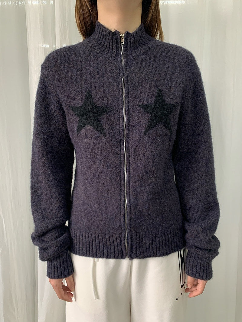 FOURFORTY_Preppy_Versatile_Star_Jacquard_Zip_Front_Women's_Knitwear_Sweaters_843951454471_MISSTT