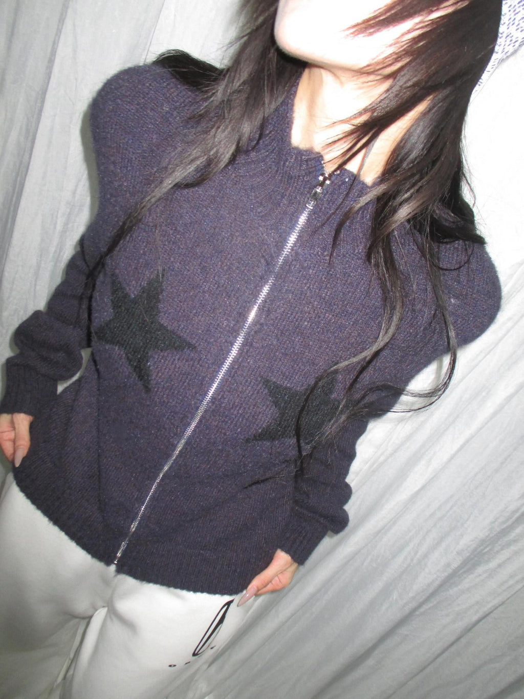 FOURFORTY Preppy Versatile Star Jacquard Zip Front Women's Knitwear Sweaters
