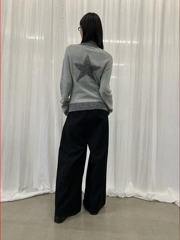 FOURFORTY Preppy Versatile Star Jacquard Zip Front Women's Knitwear Sweaters
