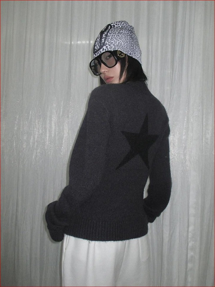 FOURFORTY Preppy Versatile Star Jacquard Zip Front Women's Knitwear Sweaters