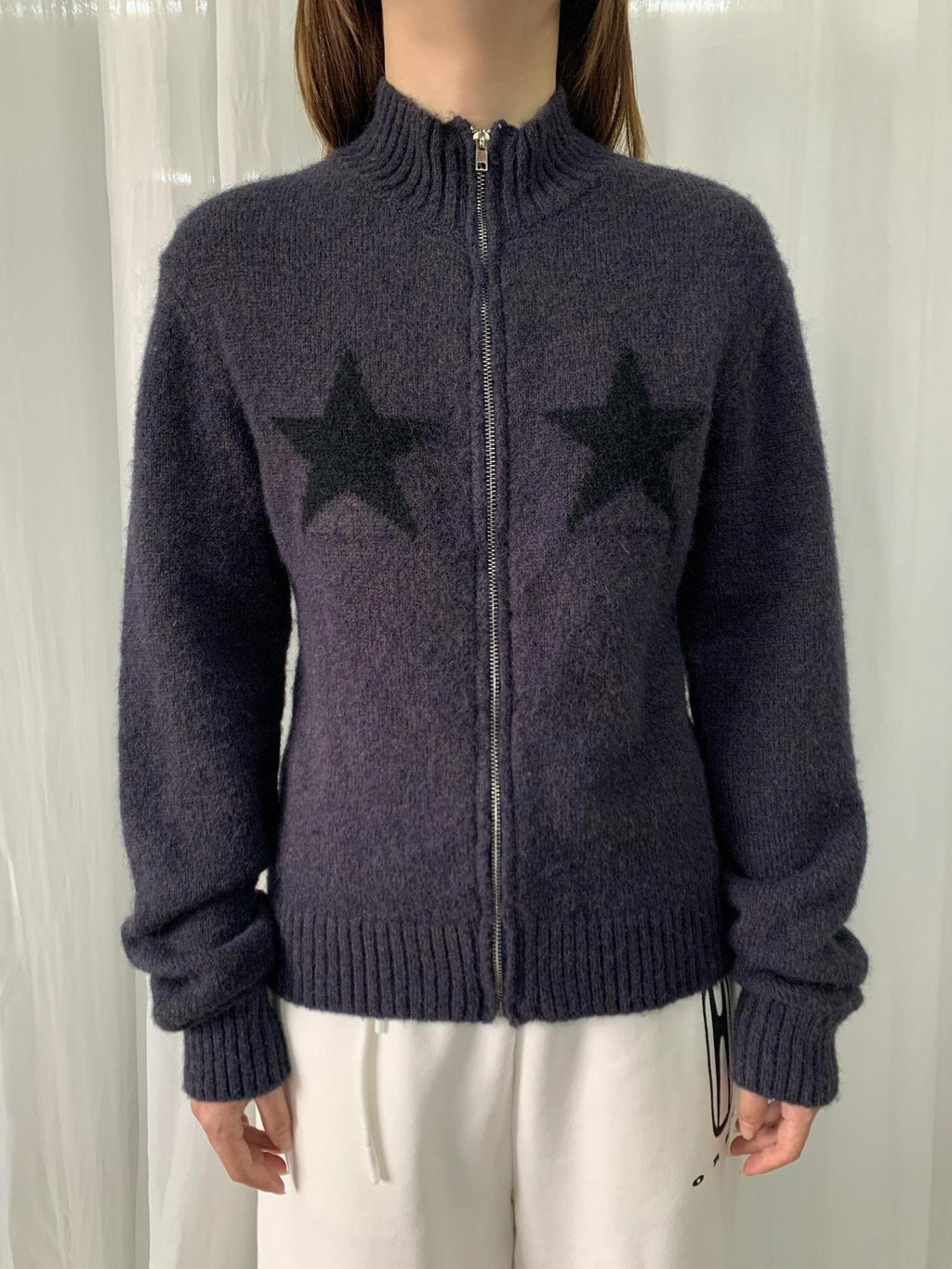 FOURFORTY Preppy Versatile Star Jacquard Zip Front Women's Knitwear Sweaters