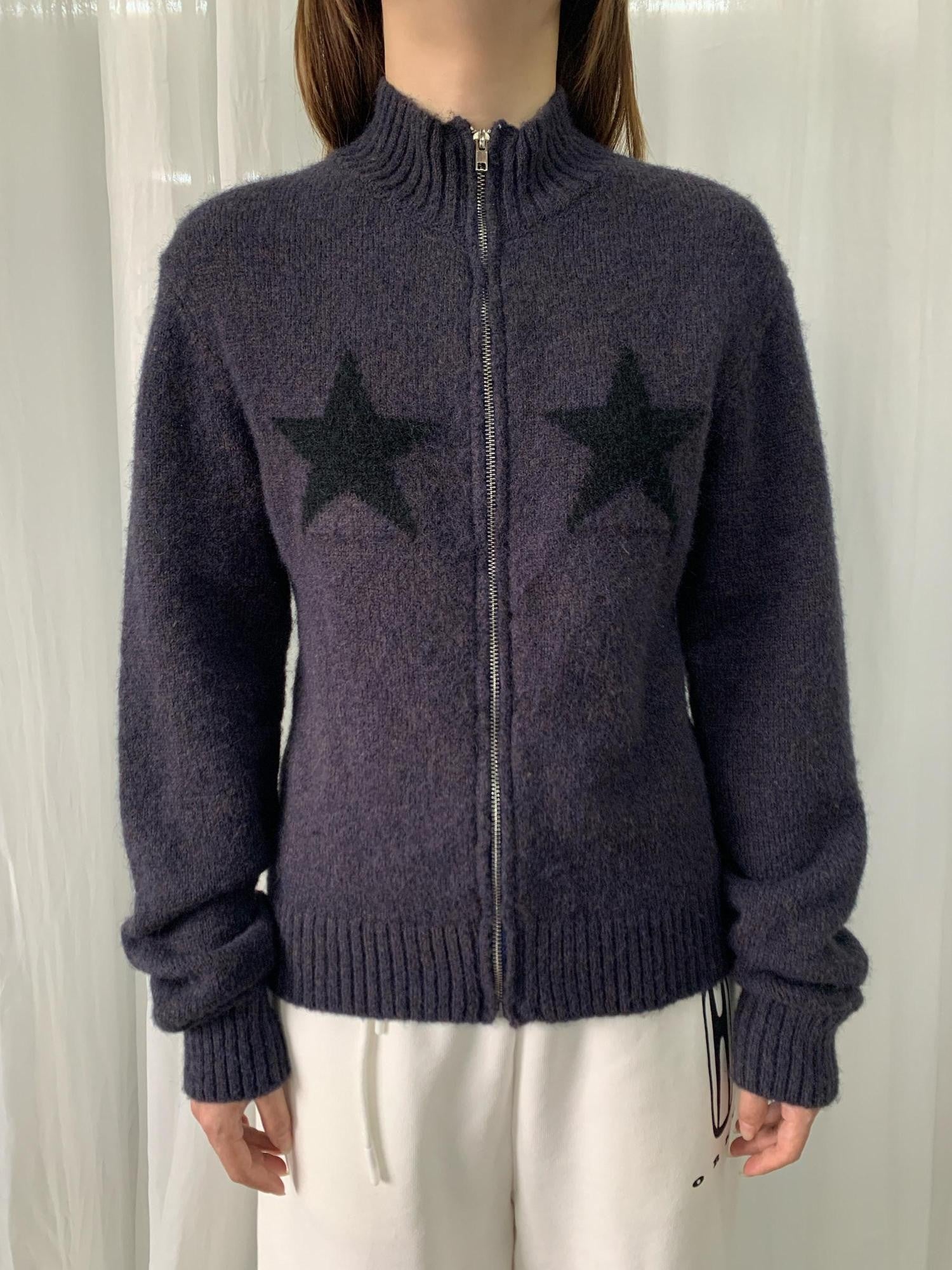 FOURFORTY Preppy Versatile Star Jacquard Zip Front Women's Knitwear Sweaters