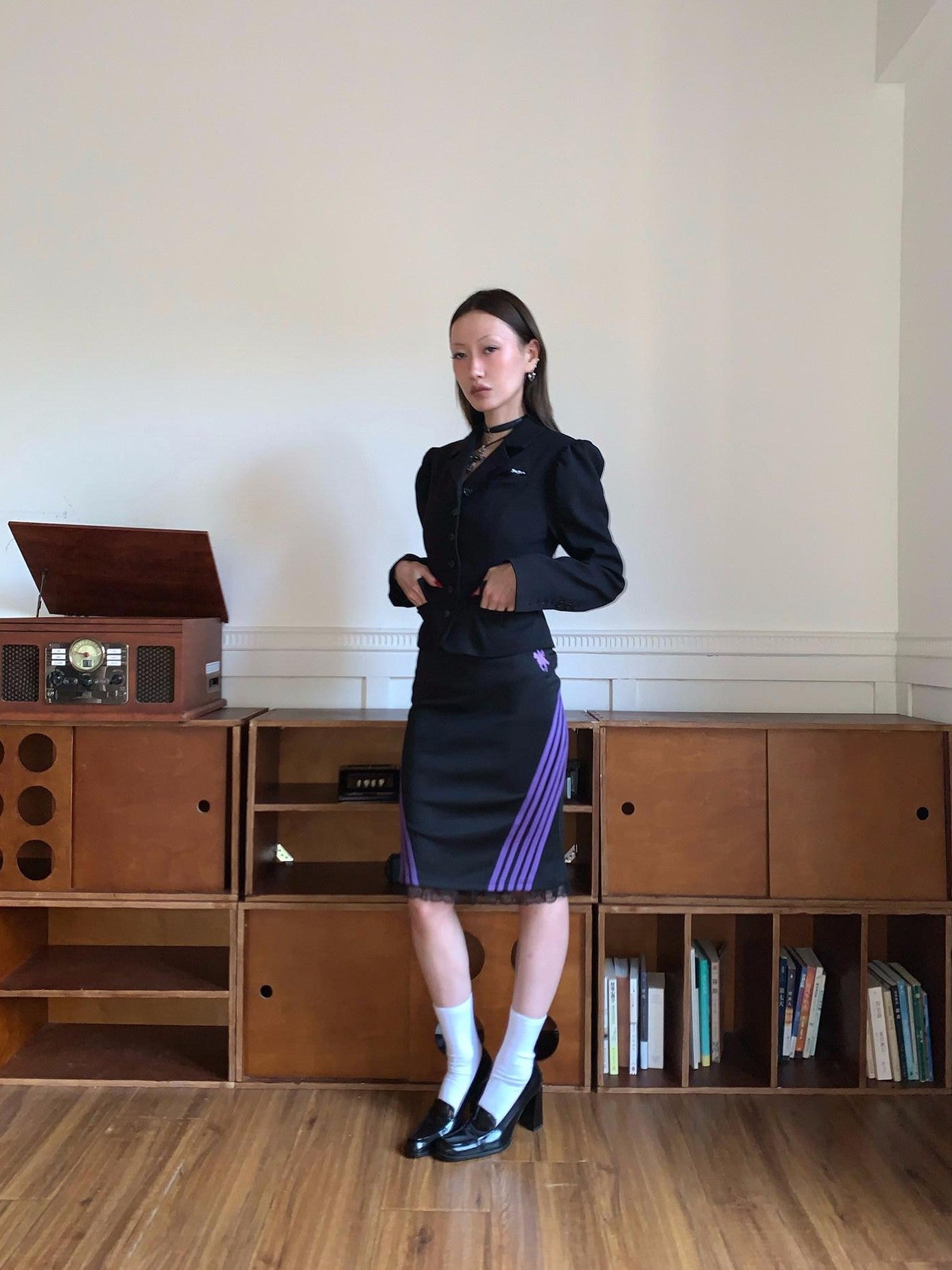 FOURFORTY Princess Sleeve Notched Lapel Cinched Waist Women's Polyester Wool Blend Blazers