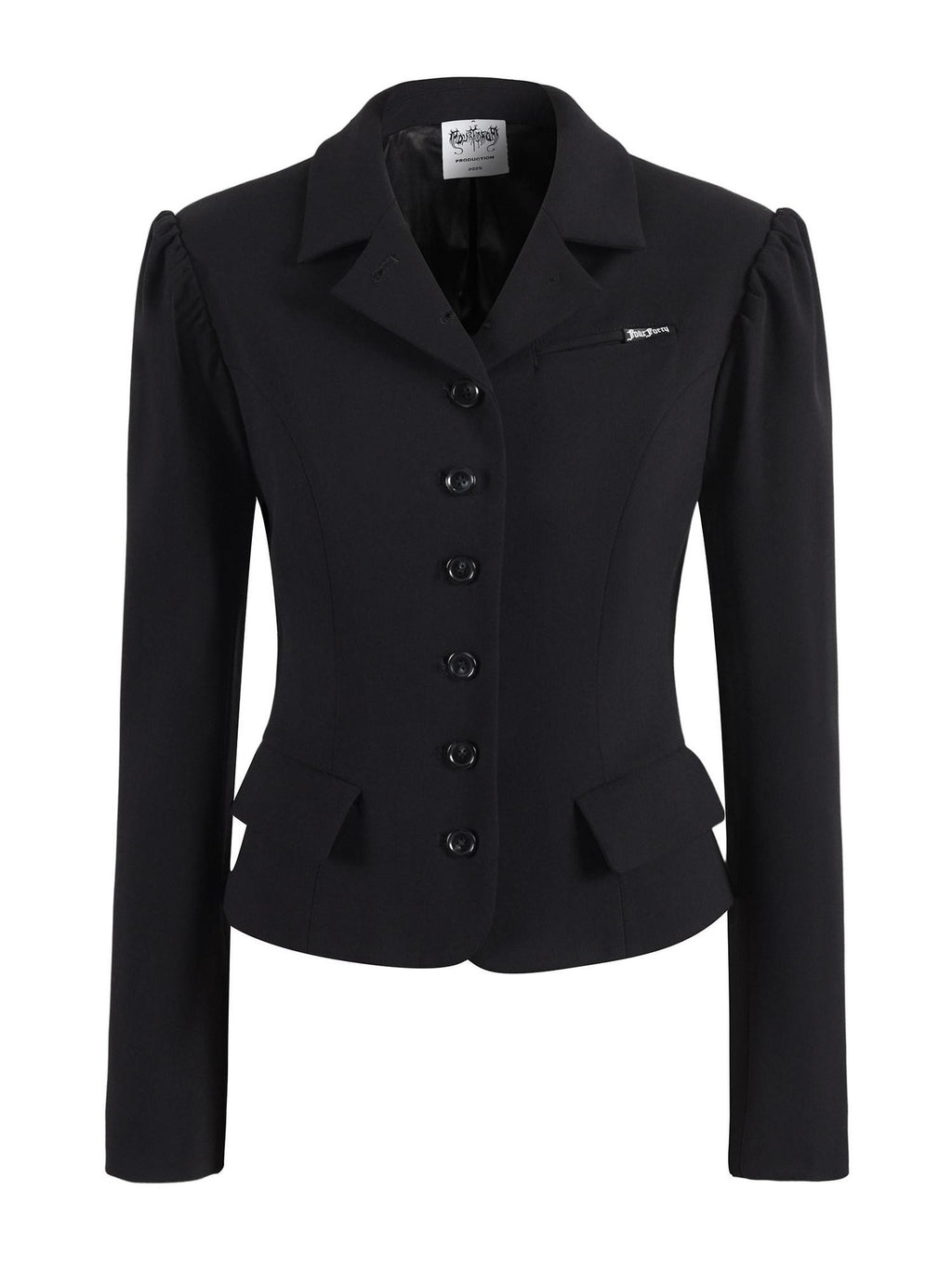 FOURFORTY Princess Sleeve Notched Lapel Cinched Waist Women's Polyester Wool Blend Blazers