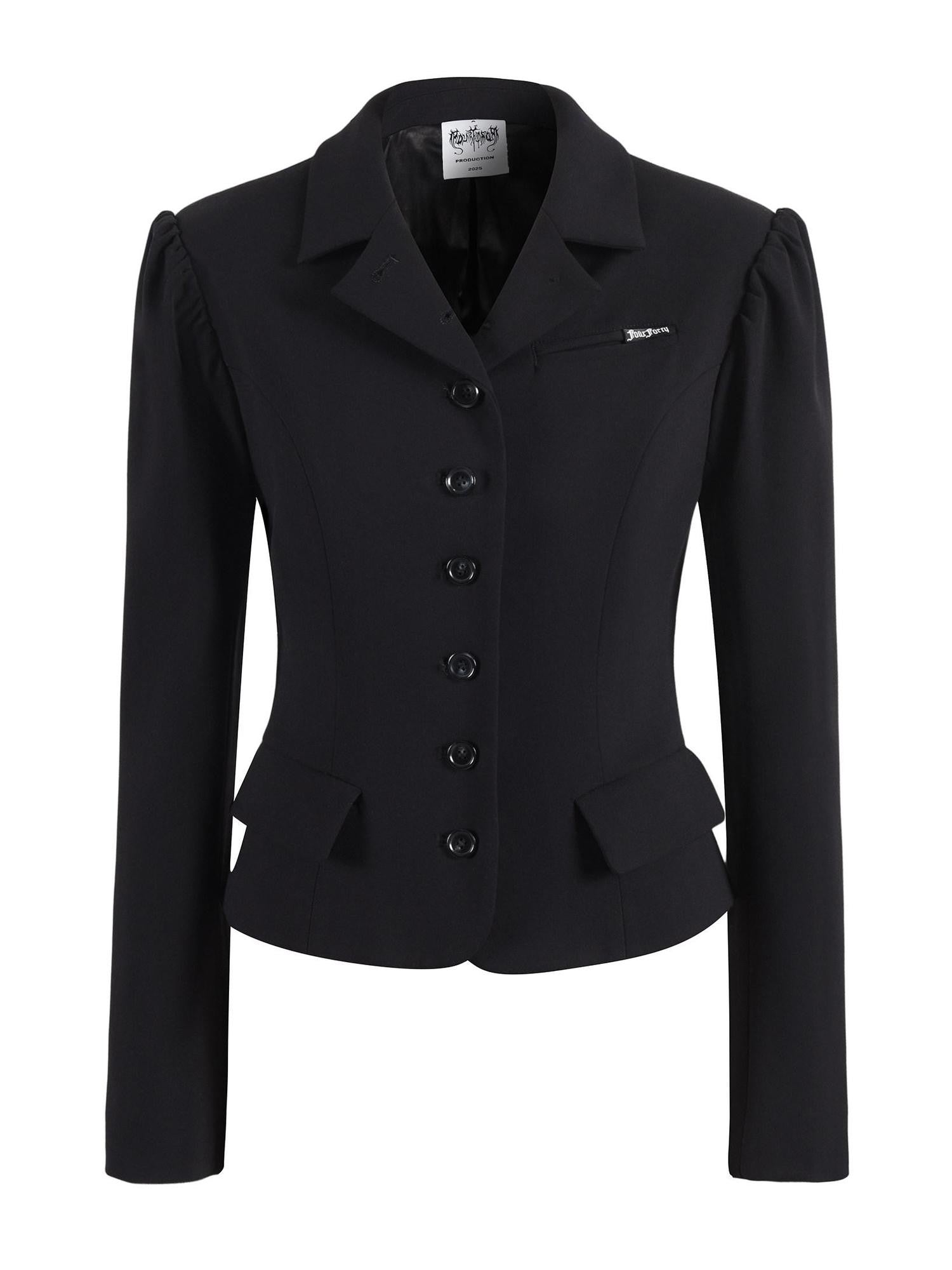FOURFORTY Princess Sleeve Notched Lapel Cinched Waist Women's Polyester Wool Blend Blazers