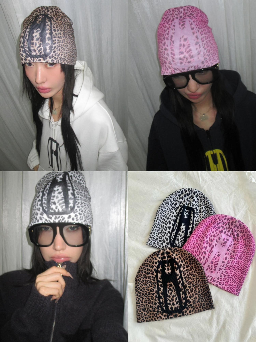 FOURFORTY Printed Leopard Animal Print Women's Wool Yarn Knitted Beanies