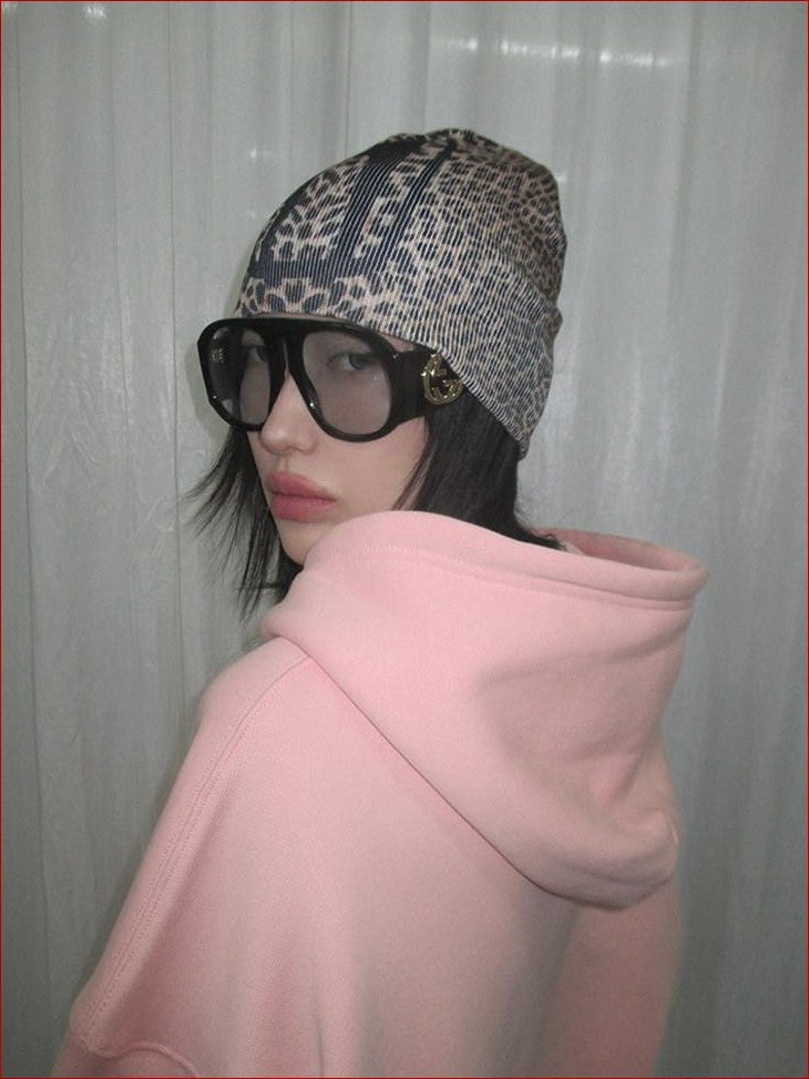 FOURFORTY Printed Leopard Animal Print Women's Wool Yarn Knitted Beanies