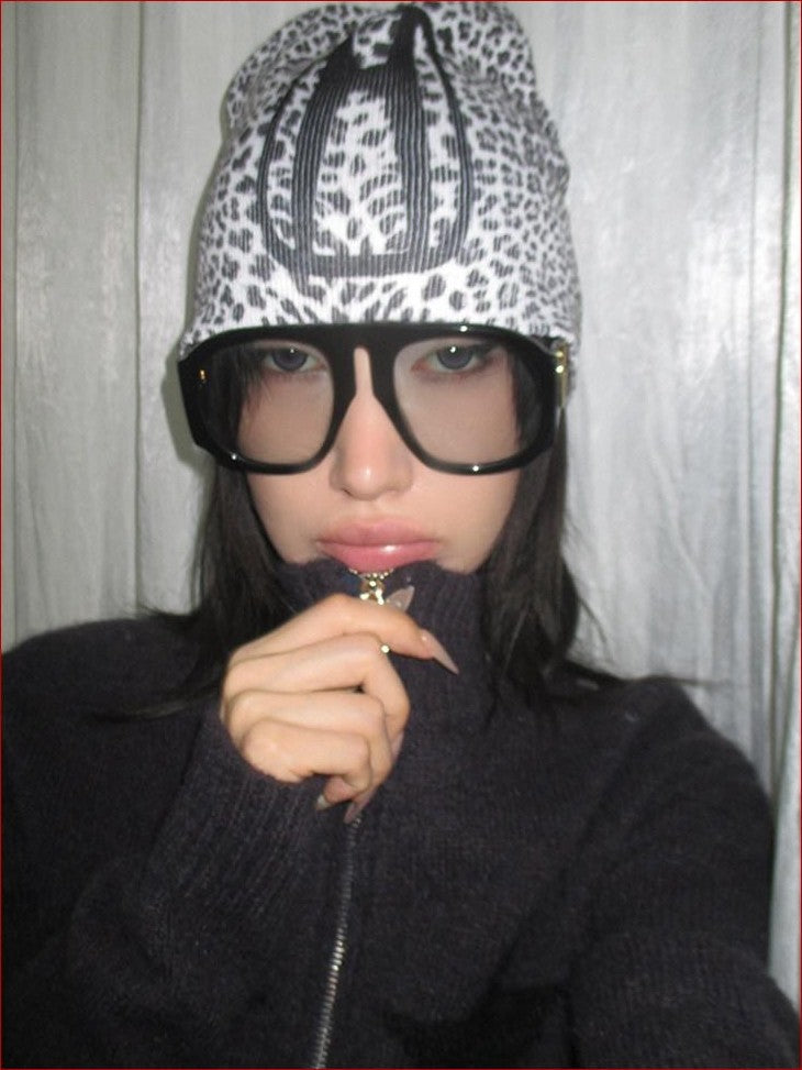 FOURFORTY Printed Leopard Animal Print Women's Wool Yarn Knitted Beanies