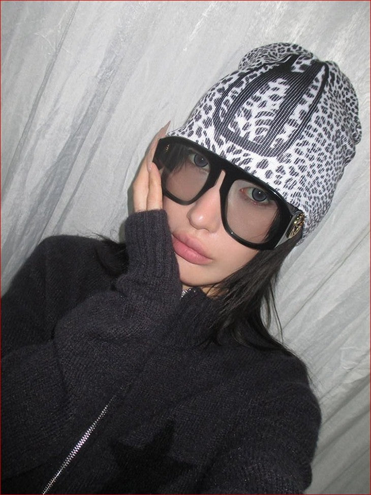 FOURFORTY Printed Leopard Animal Print Women's Wool Yarn Knitted Beanies
