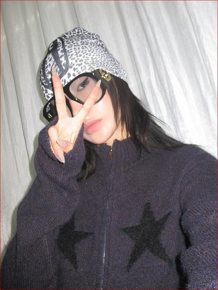 FOURFORTY Printed Leopard Animal Print Women's Wool Yarn Knitted Beanies