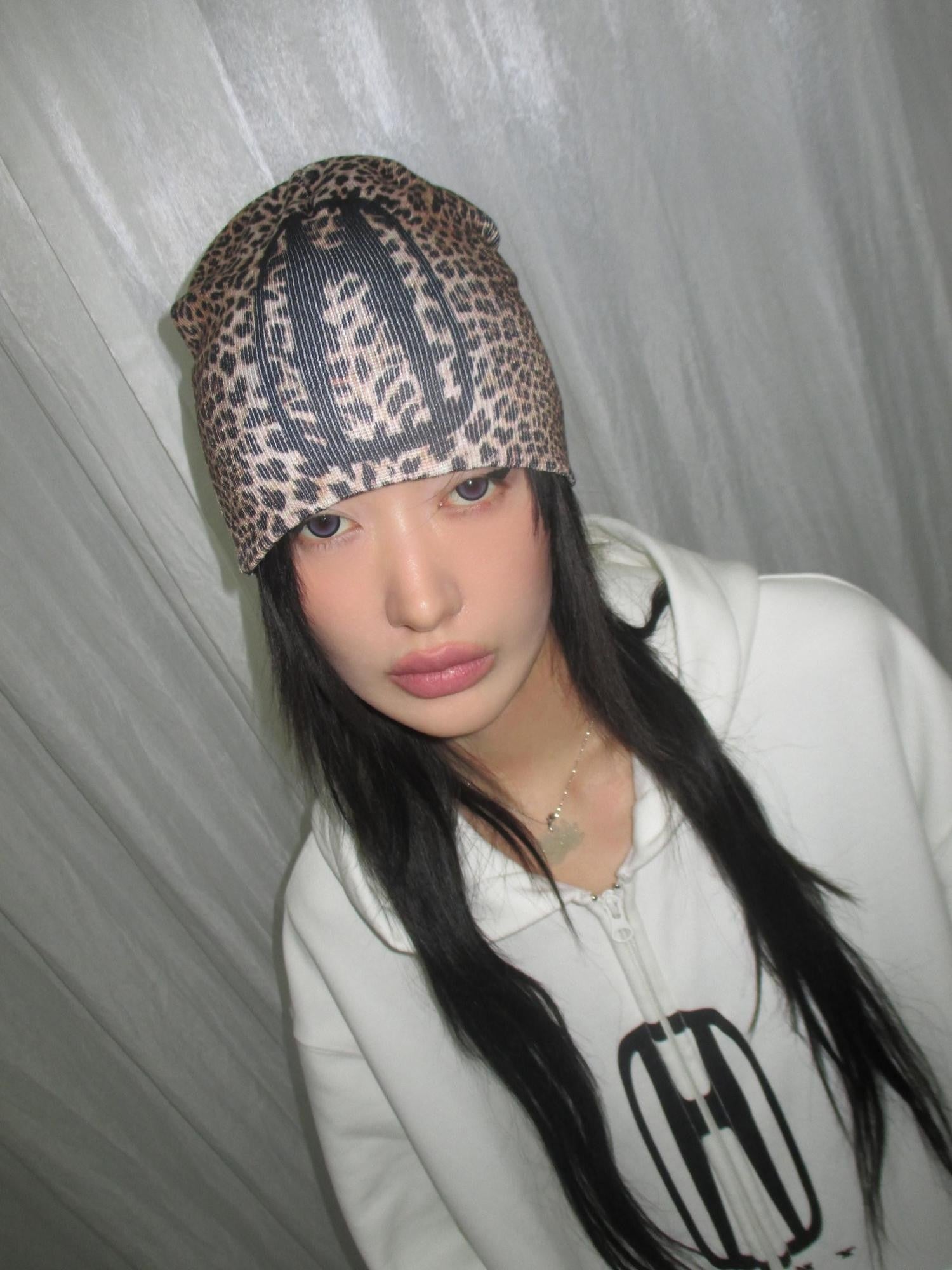 FOURFORTY Printed Leopard Animal Print Women's Wool Yarn Knitted Beanies