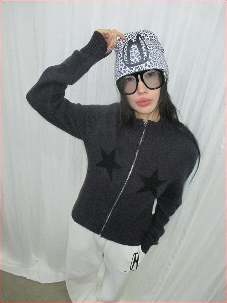 FOURFORTY Printed Leopard Animal Print Women's Wool Yarn Knitted Beanies